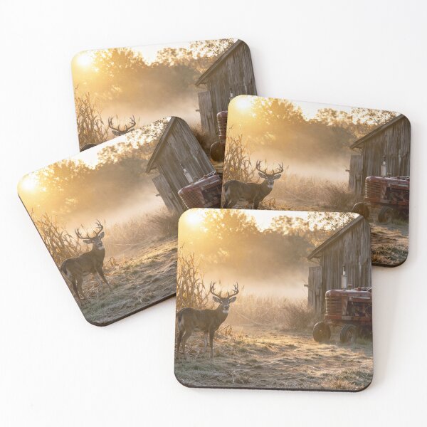 Item preview, Buck Deer and Old Tractor by a Barn designed and sold by Maria Dryfhout.