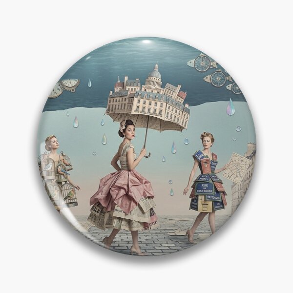 Item preview, Surreal Vintage Fashion Collage – Umbrella City Dress Art Print designed and sold by marianka91.