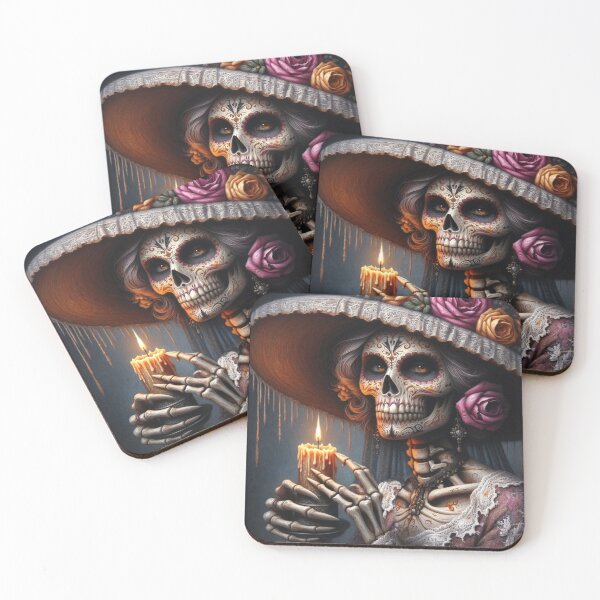 Item preview, Day of the Dead Sugar Skull Woman with Candle — Dia de los Muertos Dark Fantasy Art designed and sold by Beyond The Canvas.