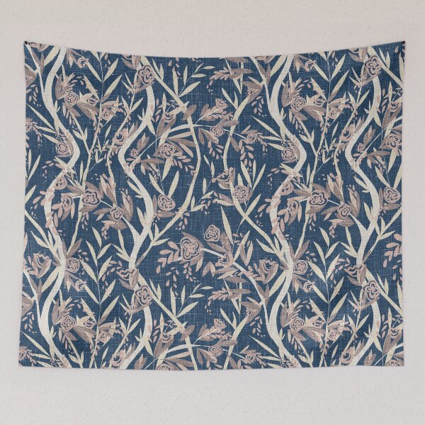 Item preview, French Textured Floral Vine Chintz - Vintage Chambray Navy Neutrals designed and sold by LoveAlways-AEP.