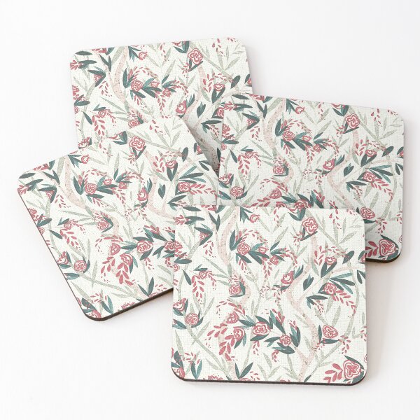 Item preview, French Textured Floral Vine Chintz - Rose Swiss Coffee Emerald Mint  designed and sold by LoveAlways-AEP.