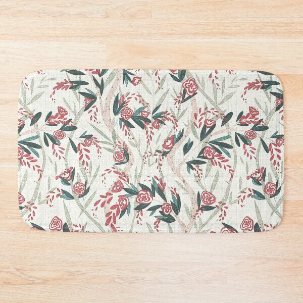 Item preview, French Textured Floral Vine Chintz - Rose Swiss Coffee Emerald Mint  designed and sold by LoveAlways-AEP.