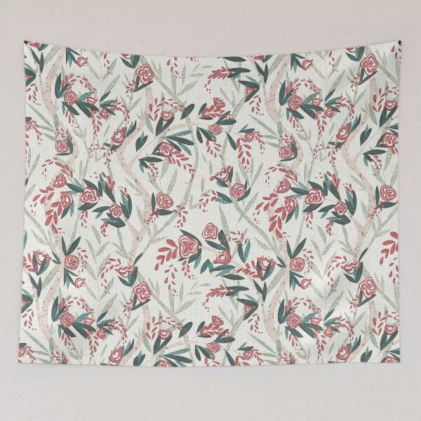 Item preview, French Textured Floral Vine Chintz - Rose Swiss Coffee Emerald Mint  designed and sold by LoveAlways-AEP.