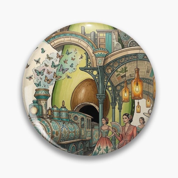 Item preview, Surreal Avocado Train Station Art – Vintage Steampunk Collage designed and sold by marianka91.