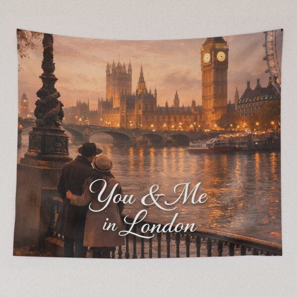 Item preview, You & Me in London – Romantic Thames Sunset Couple Art designed and sold by Ve & Co.