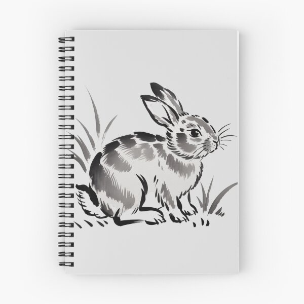 Item preview, A traditional Japanese sumi-e ink painting of a small rabbit rendered in fluid black brushstrokes designed and sold by 123ks.