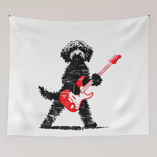 Item preview, Vintage Goldendoodle Rock Playing Guitar Dog Music designed and sold by studiopekepeke.