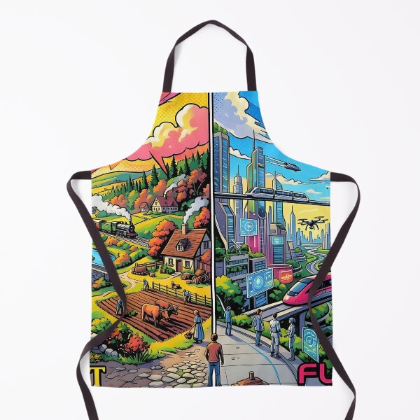 Item preview, Past vs Future Pop Art Retro Futuristic Split Scene designed and sold by Daniela`s shop.