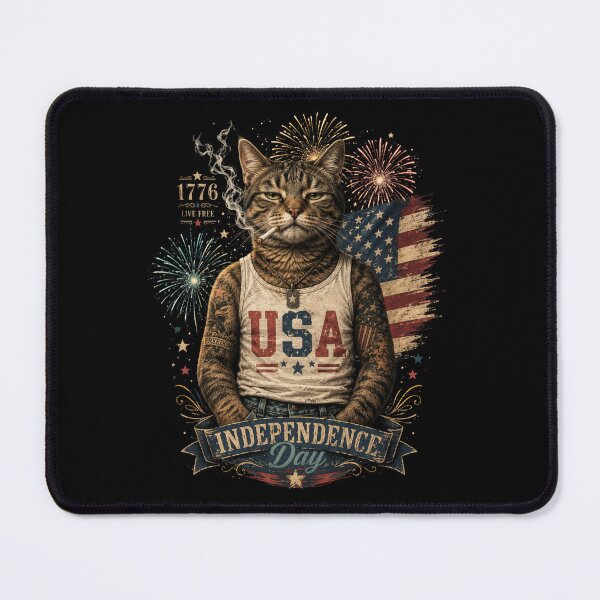 Item preview, Independence Day Patriotic Cat with Fireworks and USA designed and sold by FormalDehyena.