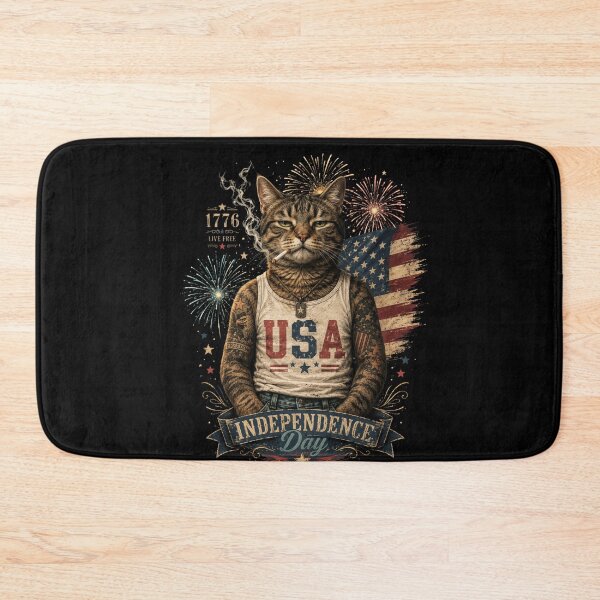 Item preview, Independence Day Patriotic Cat with Fireworks and USA designed and sold by FormalDehyena.