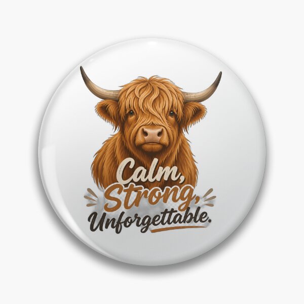 Item preview, Calm, Strong, Unforgettable – Highland Cow Inspirational Quote | Rustic Farm Animal Design designed and sold by ColorClouds.