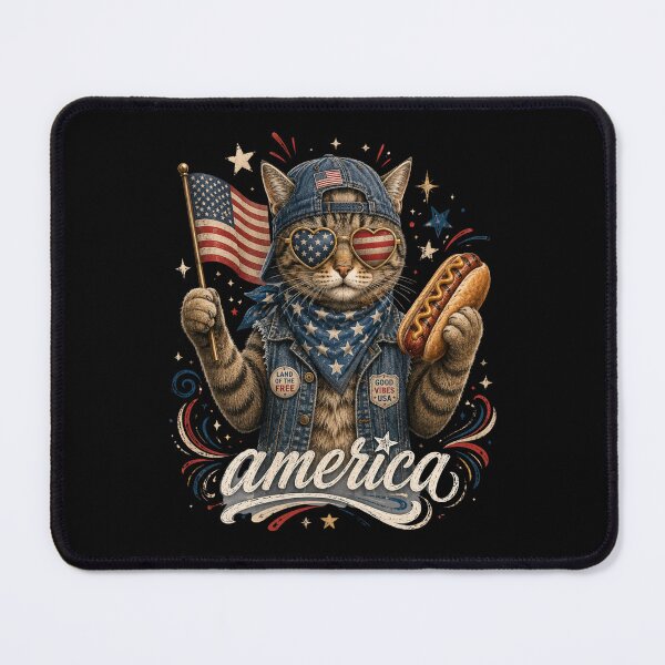 Item preview, Patriotic Cat America Flag Hot Dog Vintage USA Art designed and sold by FormalDehyena.