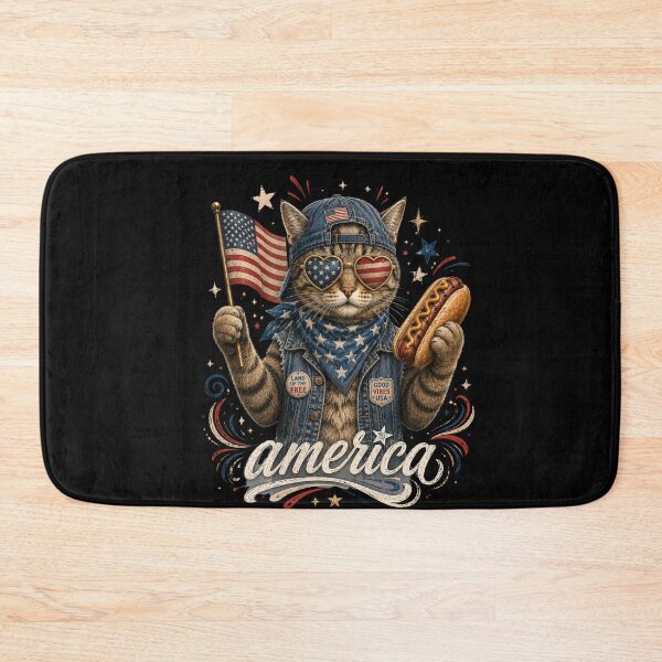 Item preview, Patriotic Cat America Flag Hot Dog Vintage USA Art designed and sold by FormalDehyena.