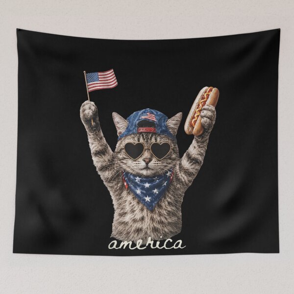 Item preview, Retro America Cat Hot Dog Lovers Patriotic US Flag designed and sold by studiopekepeke.