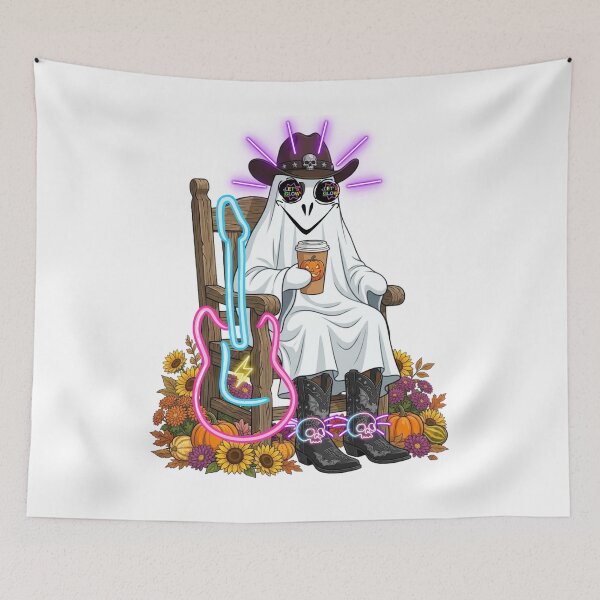 Item preview, Retro Neon Cowgirl Ghost with Guitar - Western Halloween designed and sold by VibranPalette.