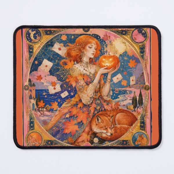 Item preview, The Autumn Goddess - Guardian of the Foxes, October Letters, Magic Pumpkin, Mystical Art Nouveau, Spirit of Samhain designed and sold by Natalia-Vlad.