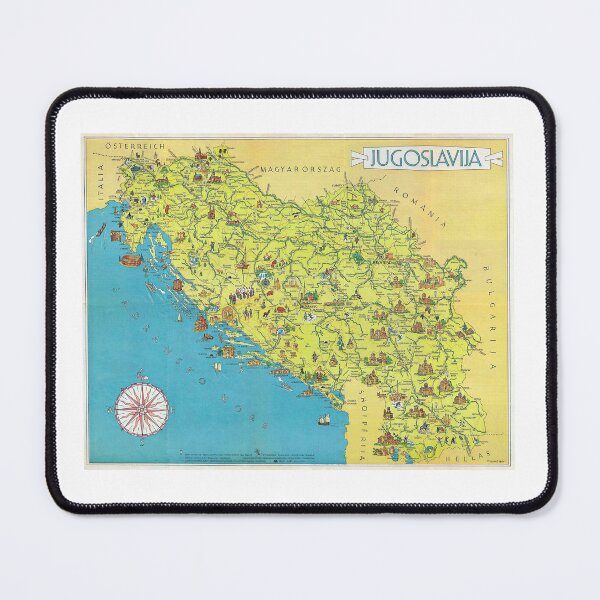 Item preview, Jugoslavia Map | Vintage 1954 Yugoslavia Tourist Pictorial Map Poster designed and sold by codeslinger.