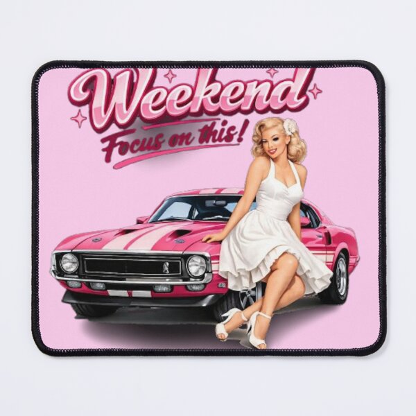 Item preview, Pink Retro Muscle Car Pin‑Up – Weekend Vintage Aesthetic Design designed and sold by Ivory Code.