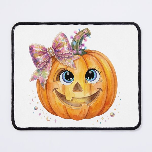 Item preview, Kawaii Halloween Pumpkin Clipart: Watercolor Jack-o'-Lantern with Fairy Lights and Glitter Bow designed and sold by VibranPalette.