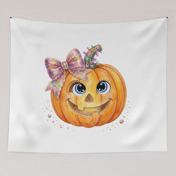 Item preview, Kawaii Halloween Pumpkin Clipart: Watercolor Jack-o'-Lantern with Fairy Lights and Glitter Bow designed and sold by VibranPalette.