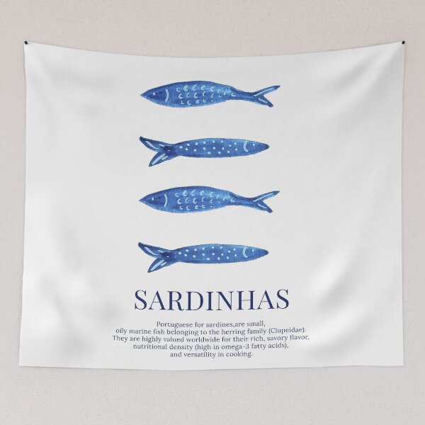 Item preview, Decorative poster of sardines in watercolor designed and sold by ElizabethCoelho.