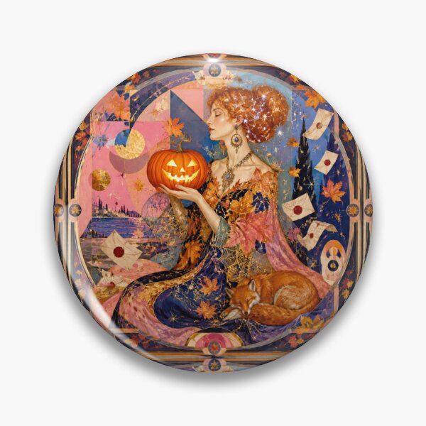Item preview, The Autumn Goddess - Guardian of the Foxes, Natural Samhain Pumpkin, Mystic Letters, Celestial Art Nouveau, Spirit of October designed and sold by Natalia-Vlad.