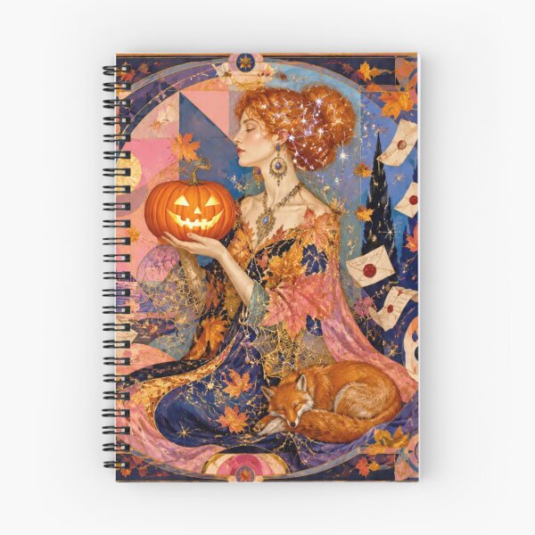 Item preview, The Autumn Goddess - Guardian of the Foxes, Natural Samhain Pumpkin, Mystic Letters, Celestial Art Nouveau, Spirit of October designed and sold by Natalia-Vlad.