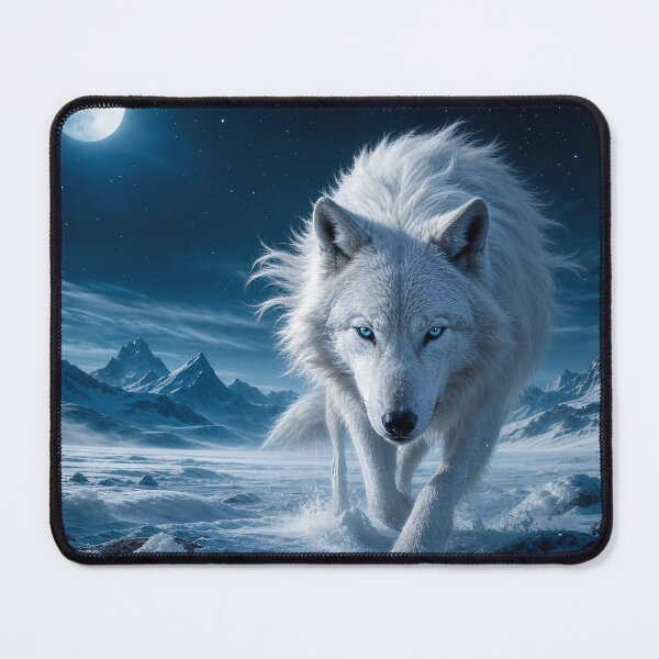 Item preview, Majestic White Wolf Under Full Moon – Arctic Ice Wolf Fantasy Art designed and sold by CozyAnimalArt.