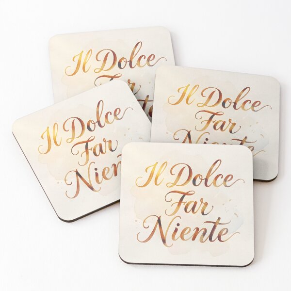 Item preview, Il Dolce Far Niente – Calligraphy on Beige with Golden Orange Script designed and sold by EmeraldeaArt.