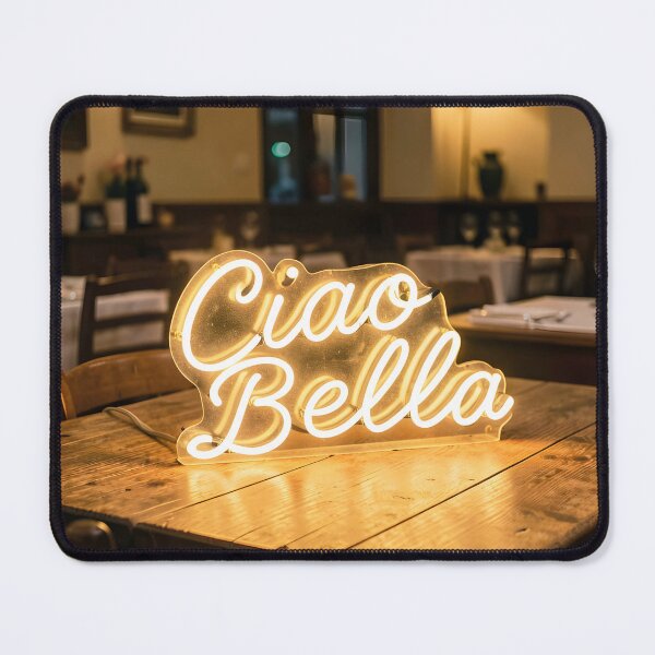 Item preview, Ciao Bella Typo Lamp on Wooden Table – Warm Ambient Room Lighting designed and sold by EmeraldeaArt.