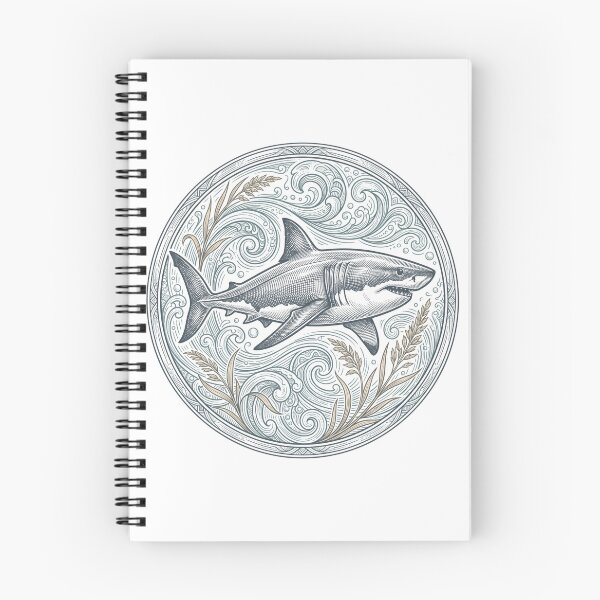 Item preview, Vintage Coastal Great White Shark and Swirling Ocean Waves Illustration designed and sold by Ortsas.