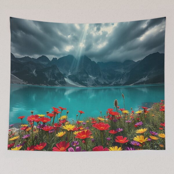Item preview, Dramatic Sun Rays Over Mountain Lake designed and sold by IntelliMindDesigns.