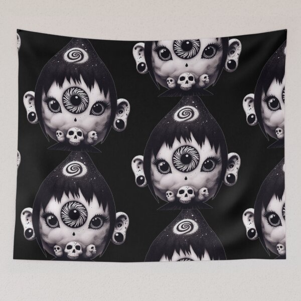 Item preview, Third Eye Gothic Doll with Galaxy Hair and Skulls designed and sold by LujziWorld.