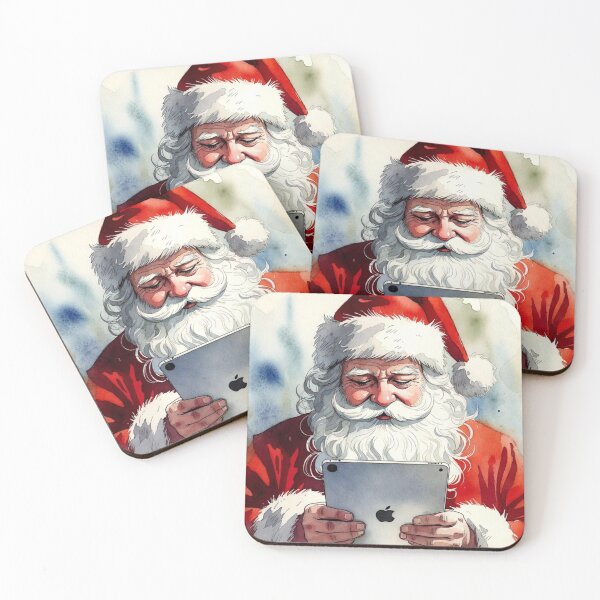 Item preview, Santa Claus with Tablet - Modern Christmas Watercolor Art designed and sold by Pioneer Spirit Market.