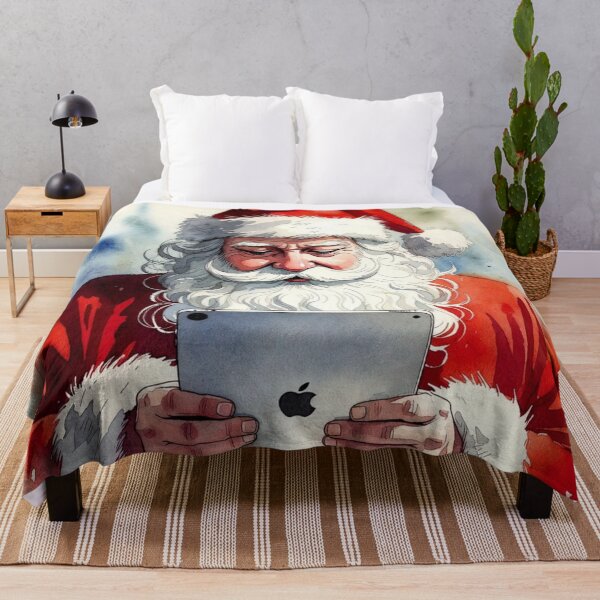 Item preview, Santa Claus with Tablet - Modern Christmas Watercolor Art designed and sold by Pioneer Spirit Market.