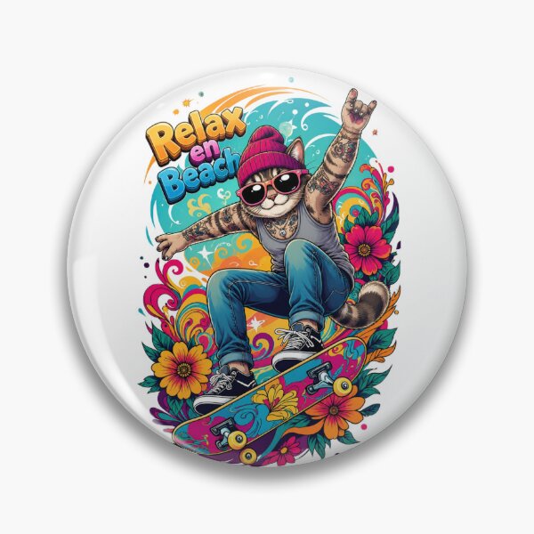 Item preview, Relax en Beach Cat Skateboarder | Colorful Tropical Surf Cat Cartoon Illustration designed and sold by california87.