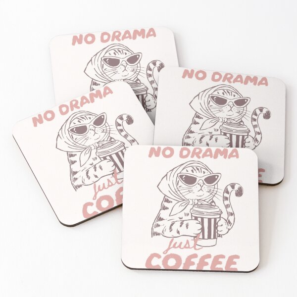 Item preview, No Drama Just Coffee – Retro Sassy Cat designed and sold by     Pink Chaos Club.