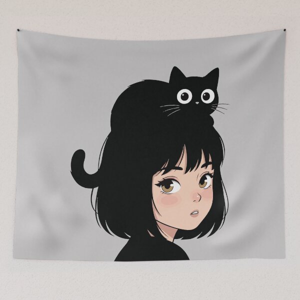 Item preview, A girl and a black cat designed and sold by ArteDelCine.