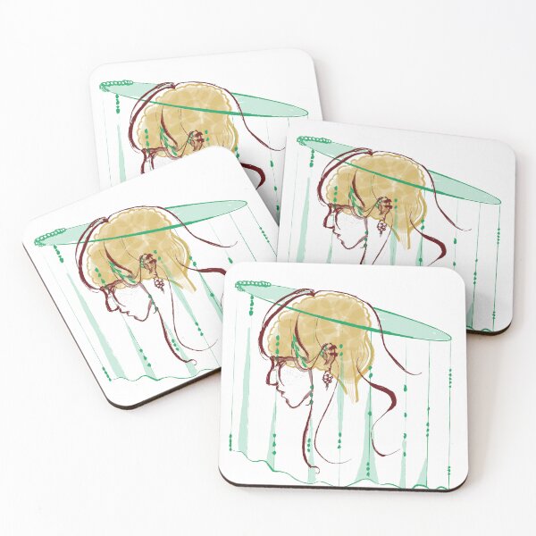 Item preview, Avant-Garde Girl with Green Veil and Gold Hair - Minimalist Female Portrait Art designed and sold by SvitlanaSolo.