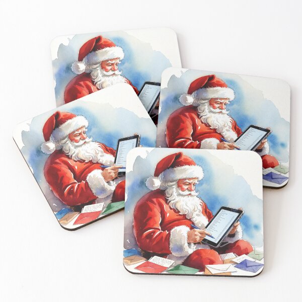Item preview, Santa Reading Letters on Tablet - Christmas Mail Watercolor Art designed and sold by Pioneer Spirit Market.