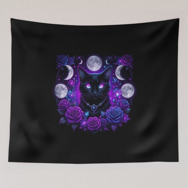 Item preview, Mystical Black Cat Moon Phase Art designed and sold by JanjjaSoulInk.
