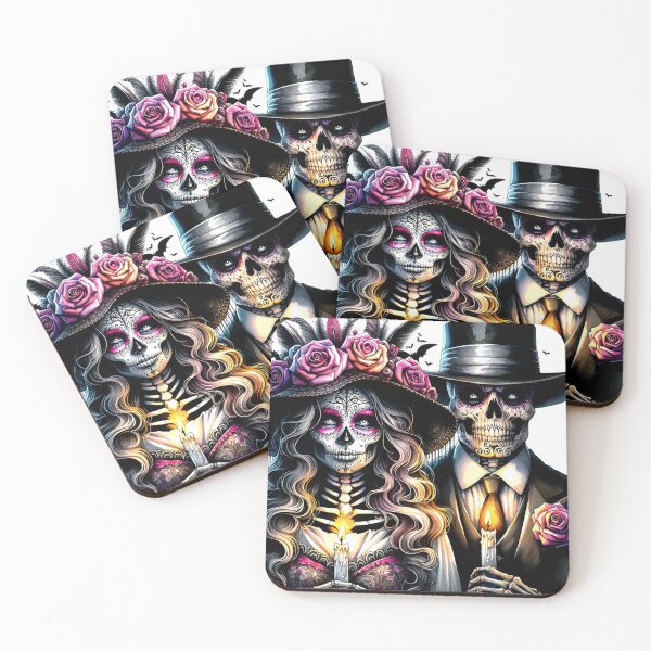 Item preview, Day of the Dead Sugar Skull Couple with Candles — Dia de los Muertos Watercolor Gothic Art designed and sold by Beyond The Canvas.