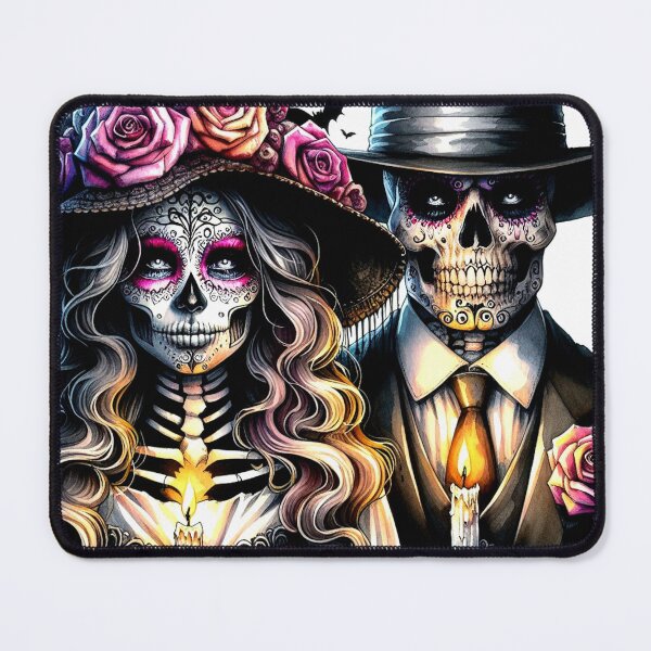 Item preview, Day of the Dead Sugar Skull Couple with Candles — Dia de los Muertos Watercolor Gothic Art designed and sold by Beyond The Canvas.