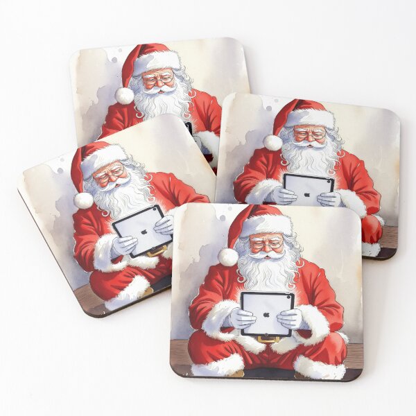 Item preview, Title: Santa Claus with iPad Tablet - Cozy Christmas Watercolor Art designed and sold by Pioneer Spirit Market.