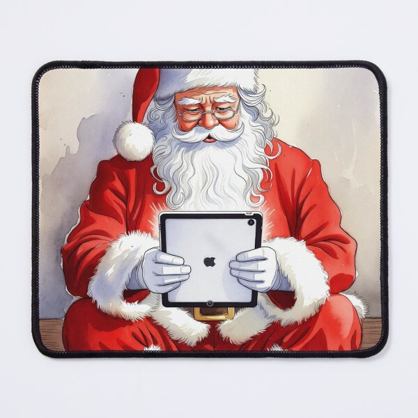 Item preview, Title: Santa Claus with iPad Tablet - Cozy Christmas Watercolor Art designed and sold by Pioneer Spirit Market.