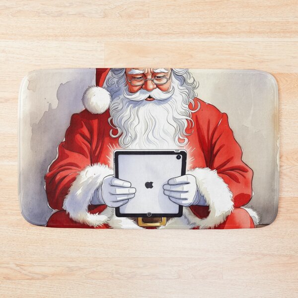 Item preview, Title: Santa Claus with iPad Tablet - Cozy Christmas Watercolor Art designed and sold by Pioneer Spirit Market.