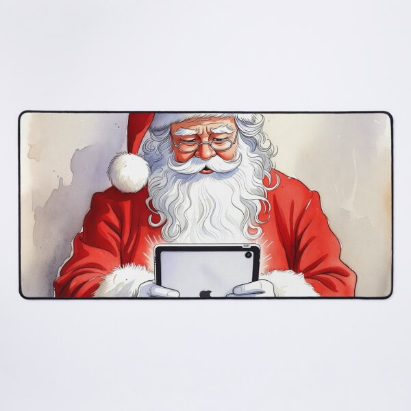 Item preview, Title: Santa Claus with iPad Tablet - Cozy Christmas Watercolor Art designed and sold by Pioneer Spirit Market.