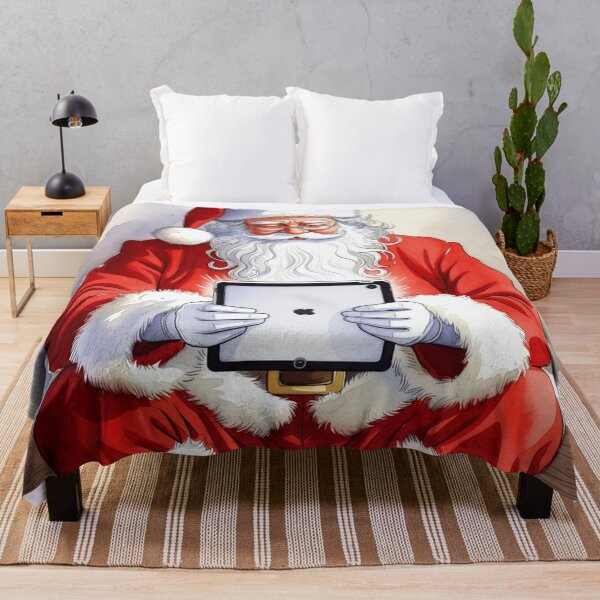 Item preview, Title: Santa Claus with iPad Tablet - Cozy Christmas Watercolor Art designed and sold by Pioneer Spirit Market.