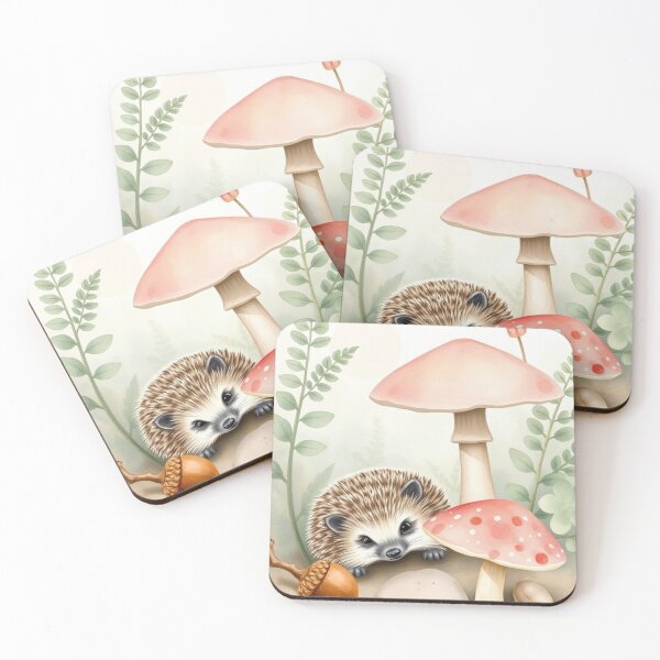 Item preview, Cute Watercolor Hedgehog and Mushrooms Illustration designed and sold by Vida e Arte.