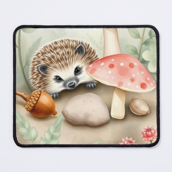 Item preview, Cute Watercolor Hedgehog and Mushrooms Illustration designed and sold by Vida e Arte.